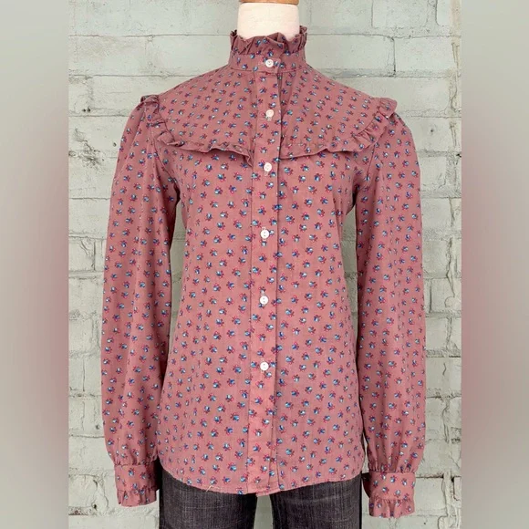 Vintage Floral Ruffle Peasant Blouse - Pink Calico - Picture 3 of 8